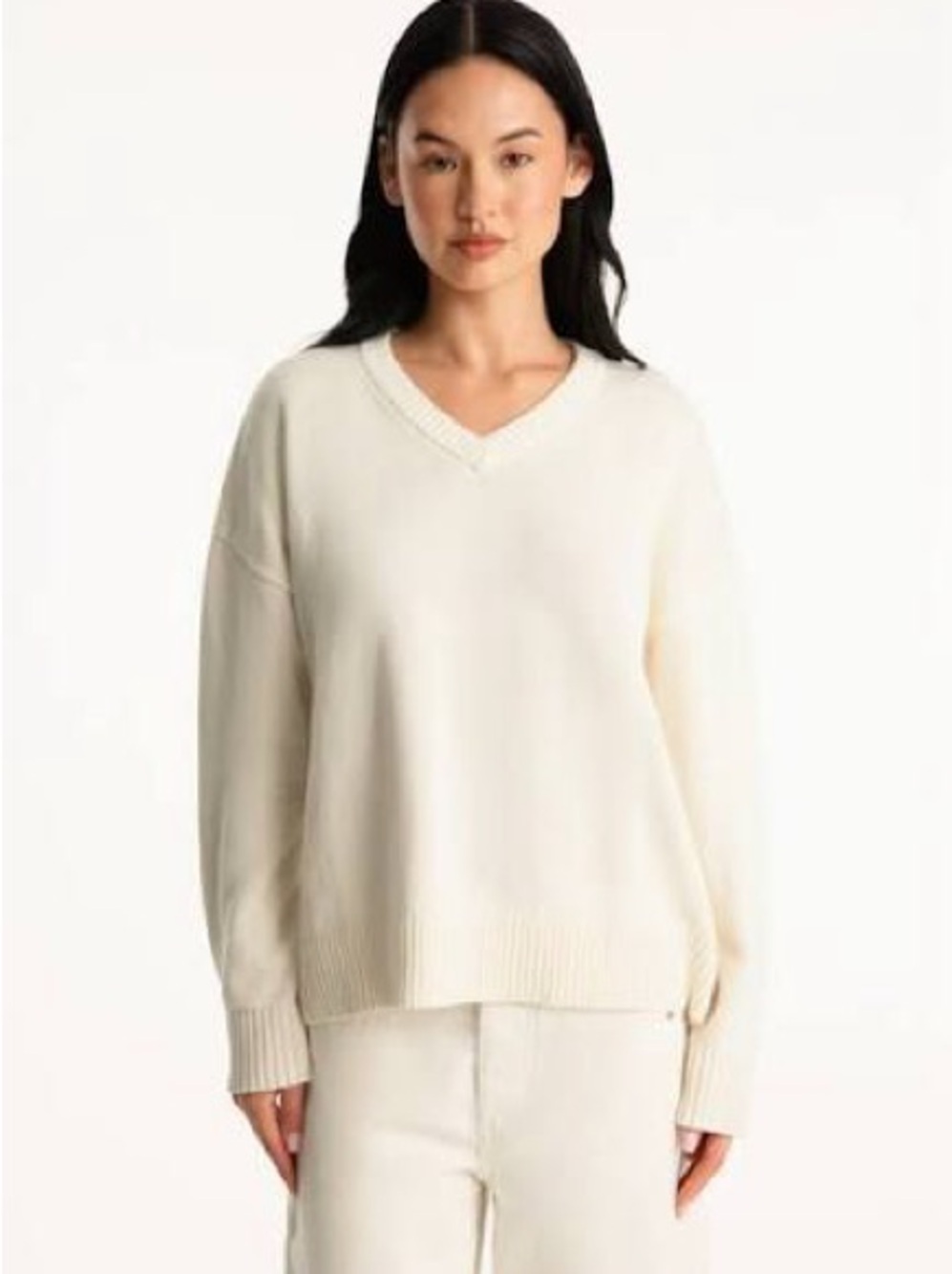 Parke Cream / White V-Neck Women's Sweater 100% Cotton - Picture 5 of 5